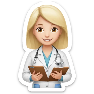 woman medic accepting application for job sticker