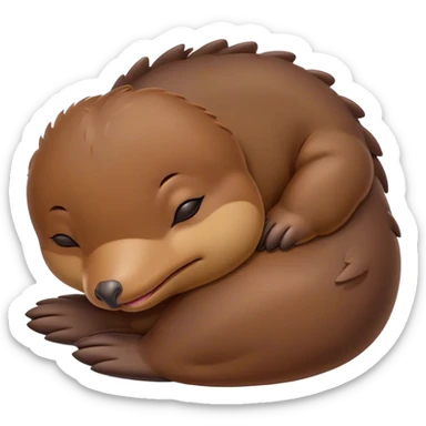 Meme-Worthy Cute Sleeping Platypus Portrait Emoji, Head resting peacefully with a contented smile, showcasing a unique, streamlined build and a luxuriously soft brown fur, eyes shut in a serene, restful float, Simplified yet hilariously adorable features, highly detailed, glowing with a soft, drowsy light, high shine, relaxed and utterly lovable, stylized with an air of playful laziness, bright and heartwarming, soft glowing outline, capturing the essence of a comically sleepy platypus, so meme‐worthy it feels like it could instantly become the next viral sensation of adorable slumber! sticker