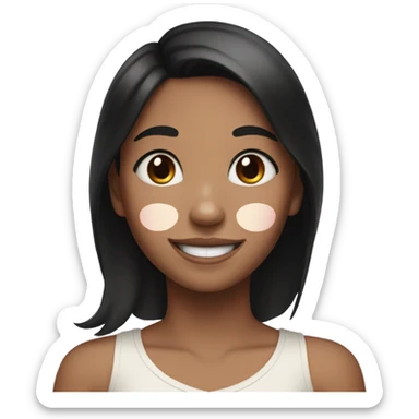 smiling girl with black hair and a brown heart shaped birthmark on her cheek sticker