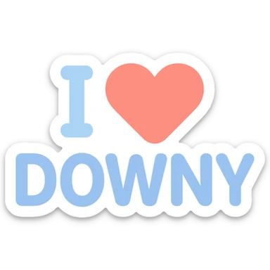 the phrase 'I ❤️ DOWNY' in a playful, rounded style, suitable for a logo sticker
