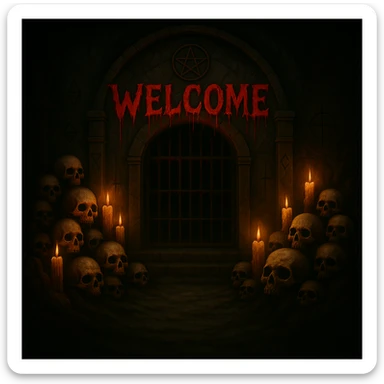 Make the 'Welcome' text look bloodier with a dripping blood effect in a horror style, while keeping the rest of the banner unchanged. sticker