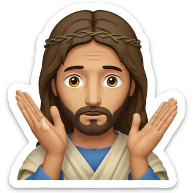my workmate accidentally misspelled "Jesus christ" as "Jesbus christ", make an emoji of jesus with his hands on his face looking like hes ironically in pain sticker