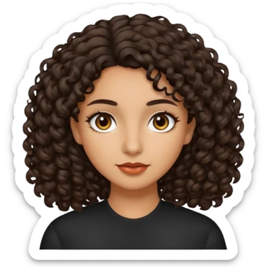 Woman with olive skin and dark brown curly hair and brown ey sticker