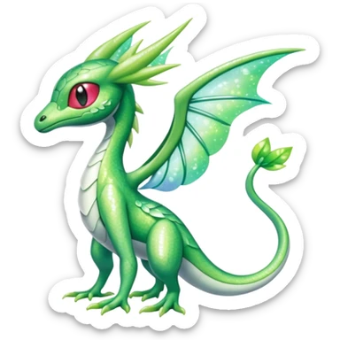 Sparkly White And Green Natural Flowery Colorful Grovyle-Flygon-Celebi-Fakémon-hybrid-creature (full body)  sticker