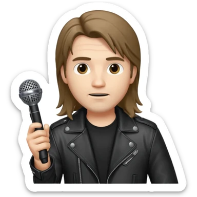 lether jacket log hair man holding microphone sticker