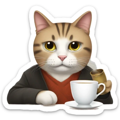 Judgmental cat drinking tea sticker
