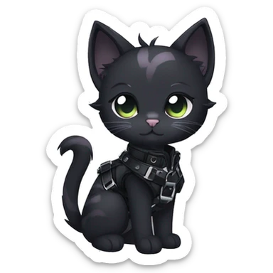 Gorgeous edgy epic punk gothic dark techwear anime style anthro cat with blushing face aesthetic and pretty edgy black with collar and harness trending style sticker