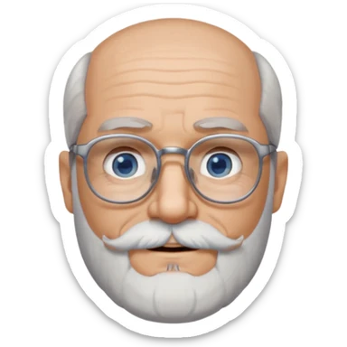 Create me an emoji of an old man. Gray really short size hair. Gray follow-up full beard. Squarer Glasses. Blue eyes. Little smile sticker