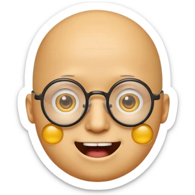 Créer un emoji nerd le perso doit être une tête basique d'emoji jaune tête ronde sans cheveux 🤓 avec une grosse paire de lunettes rectangulaires noires 3 petits boutons d'acné sur chaque joue et une dent qui dépasse  sticker