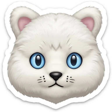 White teddy bear body, cat head with white fur and blue eyes iOS style sticker