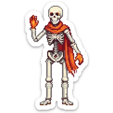 Papyrus from Undertale, tall skeleton with a red scarf, white body armor, orange-red gloves, enthusiastic expression sticker