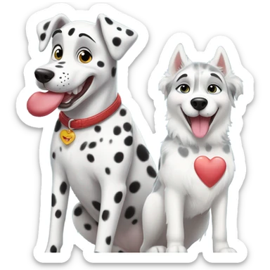 dalmatian and white and grey siberian husky with big heart over head sticker