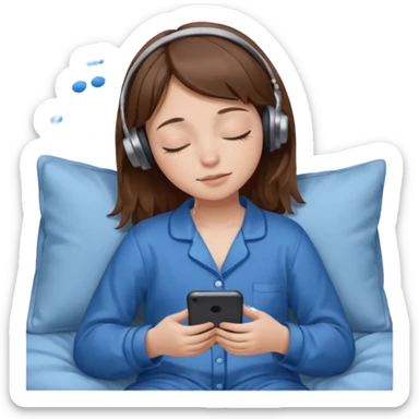 chica con pelo castaño ojos cerrados escuchando musica en pijama azul modo clean girl sticker