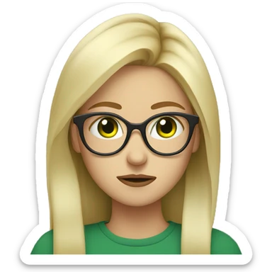Blonde girl green eyes in glasses portrait being sick sticker
