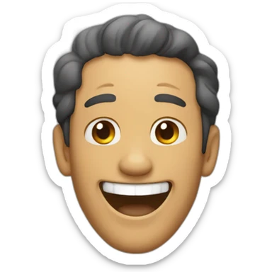 a man laughing at a no ear dog sticker