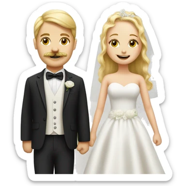 Blonde girl and boy with mustache getting married realistic sticker