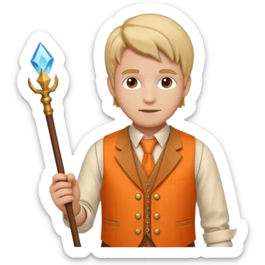 Draftsman in orange waistcoat holding a wand sticker
