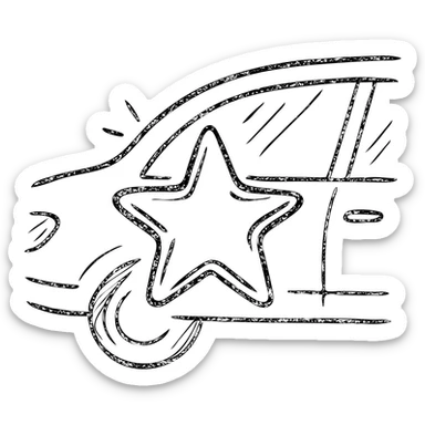 hand-drawn outlined icon of a small bright star on a glossy black car surface, subtle reflections, gold or silver details, clean and modern sticker