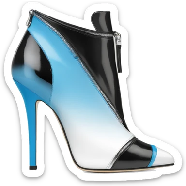 Realistic isolated top view of a pair of white,sky blue,and black ombre Jimmy Choo Stiletto Heel Zippered ankle bootie boots  sticker