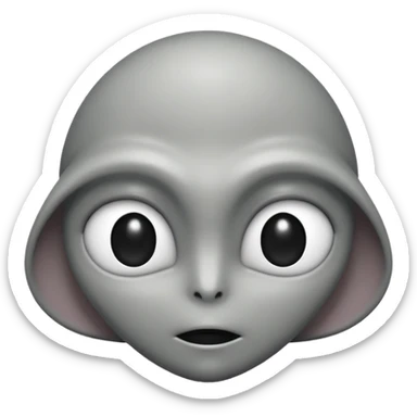 Grey alien head, black almond-shaped slanted eyes, pale grey skin, cartoon emoji, no background sticker