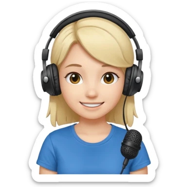 Female, shy, wearing headphone having mic, t-shirt 


 sticker