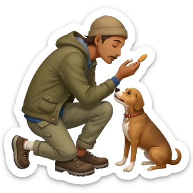 a homeless man licking dogs feet sticker