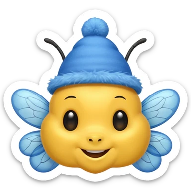 
Bees with blue Birthday Hat, Happy bee with striped party hat sticker