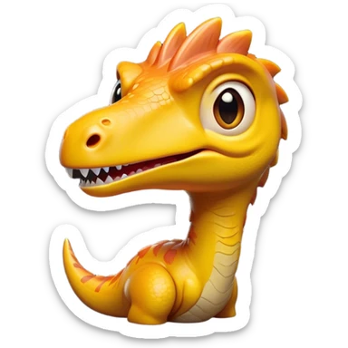 Cinematic Cute Velociraptor Portrait Emoji, Head tilted playfully with a mischievous grin, featuring a compact, agile form with bright, sparkling eyes and a slightly curved snout full of playful charm, Simplified yet irresistibly adorable features, highly detailed, glowing with a warm, inviting prehistoric glow, high shine, affectionate and lively, stylized with a touch of whimsical dinosaur mischief, soft glowing outline, capturing the essence of a mischievous yet endearing Velociraptor that seems as if it could dart out of the screen into your arms! sticker