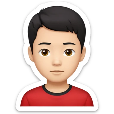 asian boy black short hair red shirt sticker