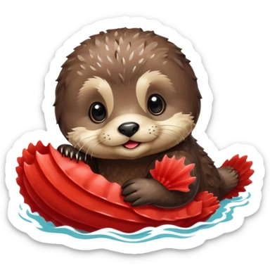 baby sea otter pup with red scallop sticker