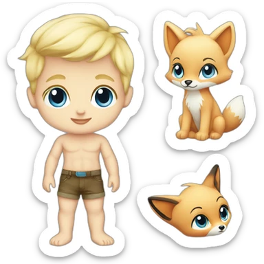 Blond Baby boy blue eyed with fox plush sticker