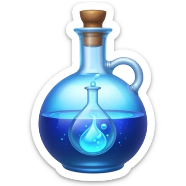 glowing blue neon magic potion, in a round glass bottle, tilted slightly sticker