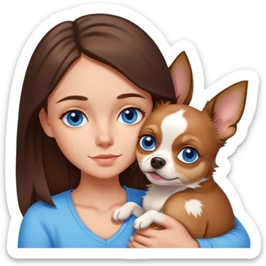 Brunette white girl teenager cuddling with a Chihuahua the girl with blue eyes sticker