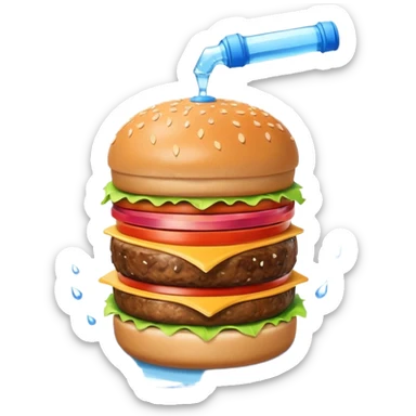A burger holding a water piston  sticker