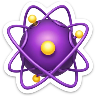 group of purple atoms linked to a central yellow nucleus, shiny effect sticker