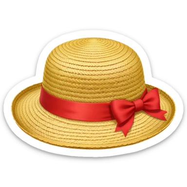 Luffy's iconic straw hat from One Piece, yellow straw hat with red ribbon band sticker
