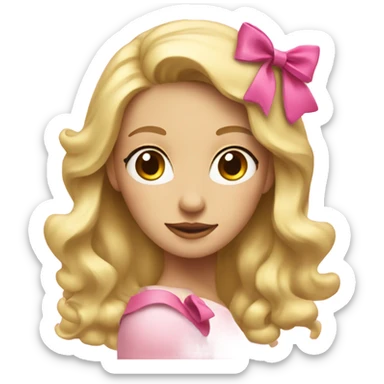 Blonde lady looking back with a pink bow sticker