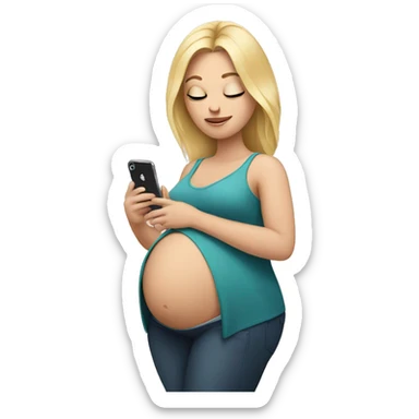 blonde pregnant woman holding iPhone  sticker
