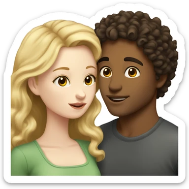 A blonde girl with pale skin kisses a light-skinned brown guy with dark curly hair sticker