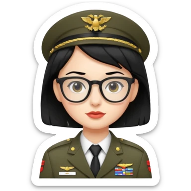 Black hair military secretary glasses nerd cute sticker