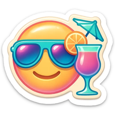 emoji inspired by Miami Vice, sunglasses, cocktail, pastel color palette sticker