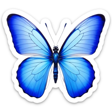 Cinematic Realistic Noble Blue Butterfly Portrait Emoji, Poised and graceful, with delicate, translucent wings rendered in vivid sapphire and indigo tones, a slender, elegant body with finely detailed textures, and gentle, reflective eyes, illuminated by soft natural light, high shine, intelligent and ethereal, styled with an air of refined natural beauty, focused and attentive, soft glowing outline, capturing the essence of a watchful and confident blue butterfly that appears to flutter out of the screen with effortless grace! sticker