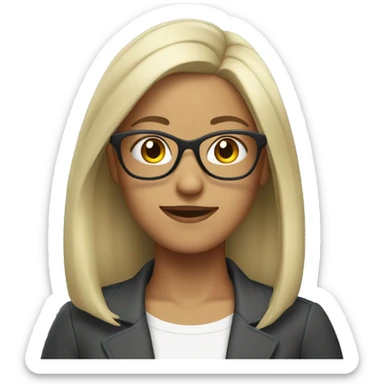 Woman Mid length Grey blond hair with glasses on top of head sticker