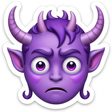 Purple face with horns with big teary eyes, furrowed eyebrows and small frown  sticker