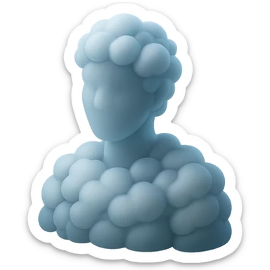 shoulder-up portrait of a person facing forward, fully composed of bright, convex clouds, matte glass style sticker