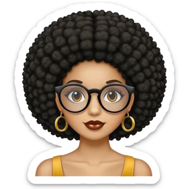 Crea una imagen de una chica con lentes cabello afro con dos colistas tonalidad negra  sticker