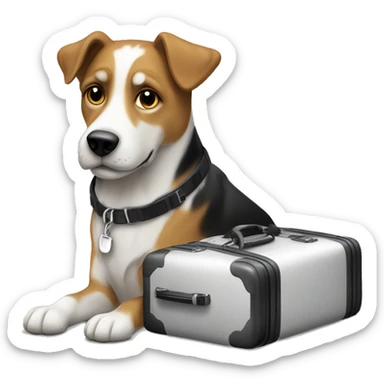 Mutt dog with suitcase black white  sticker