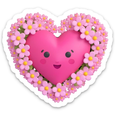 pink heart with sakura flowers, 3D emoji style, cute and smooth sticker