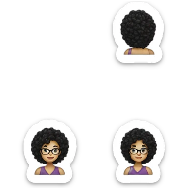 white woman long curly black hair glasses sticker