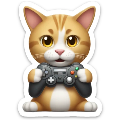 Crazy cat playing video games sticker